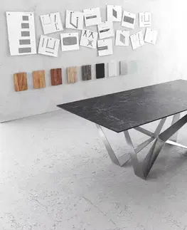 Jedálenské stoly DELIFE Jedálenský stôl Edge 200x100 cm keramika Laminam®Nero Greco antracitová pavúk plochá nerezová oceľ