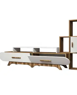 Konferenčné stolíky Televízny stolík so skrinkou Flora S White and Walnut