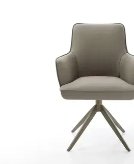 Jedálenské stoličky DELIFE Otočná jedálenská stolička Heira-Flex s opierkami pravá koža tmavobéžová krížová podstava široká titánová farba 360° otočná vrecková pružina