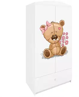 Skrine do izieb Skriňa Babydreams biela – Medveď s kvetmi