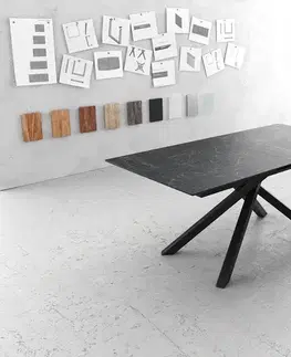 Jedálenské stoly DELIFE Jedálenský stôl Edge 180-220x90 cm keramika Laminam®Nero Greco antracitová krížová podstava obdĺžnik čierny rozkladací