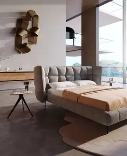 Čalúnené postele DELIFE Čalúnená posteľ Capujo 140x200 cm bouclé strieborno sivá
