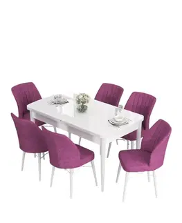 Jedálenské sety Extendable Dining Table & Chairs Set (7 Pieces) Eva - White, Purple