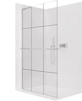Sprchové dvere CERANO - Sprchová zástena Walk-in Onyx L-ľavá vzpera - 8 mm + polička/držiak na uteráky - chróm, industriálne sklo - 120x200 CER-8050BD1363