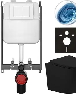 Záchody CERANO - Kompletný WC set Basic/Cesso - čierna matná - WC tlačidlo Maxio/Biela - na zamurovanie - 49x36 CER-8050BD86211