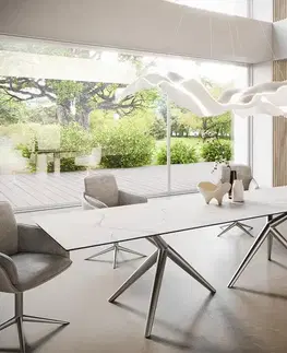 Jedálenské stoly DELIFE Jedálenský stôl Edge 300x100 keramika Laminam®Statuarietto biela Estelar okrúhly nerezová oceľ