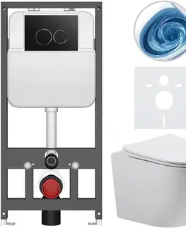 Záchody CERANO - Kompletný WC set Basic/Cesso - biela matná - WC tlačidlo Dualo/Čierna - závesné - predstenová inštalácia - 49x36 CER-8050BD86158