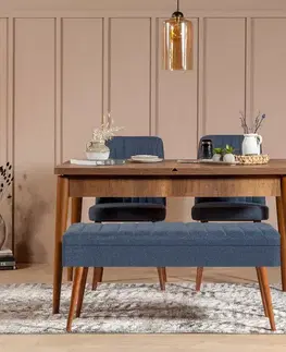 Jedálenské sety Jedálenský set s rozkladacím stolom a stoličkami (4 kusy) Vina 1048 - 3 - Walnut, Dark Blue