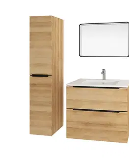Kúpeľňový nábytok Mereo Mailo, kúpeľňová skrinka vysoká 170 cm, dub Riviera, čierne madlo CN524LPBN