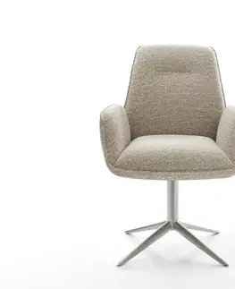 Jedálenské stoličky DELIFE Jedálenská stolička Zoa-Flex tkanina mäkká béžová krížová podstava nerezová oceľ 360° otočný hojdacia funkcia vrecková pružina