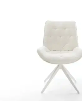 Jedálenské stoličky DELIFE Jedálenská stolička Taimi-Flex bouclé mäkký béžová krížová podstava široká biela 360° otočný hojdacia funkcia