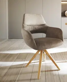 Jedálenské stoličky DELIFE Jedálenská stolička Yago-Flex s opierkami mikrovlákno taupe vintage drevená podstava hranatá prírodná vrecková pružina