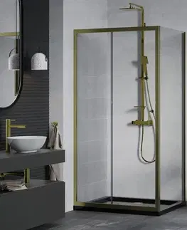 Vane MEXEN/S - Apia Sprchovací kút 140x90, transparent, zlato + vanička so sifónom 840-140-090-50-00-4070G
