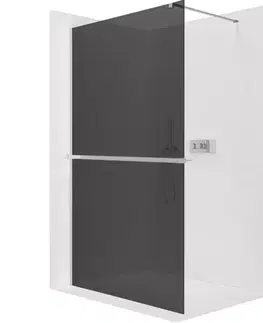 Držadlá k vani CERANO - Sprchová zástěna Walk-in Onyx Cube L/P - 8 mm + polička/držák na ručníky - hranatá vzpěra - chrom, grafitové sklo - 50x200  CER-8050BD643