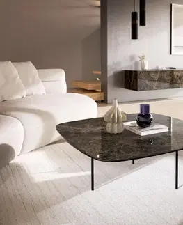 Konferenčné stolíky DELIFE Konferenčný stolík Edge zaoblený 90x90 cm keramika Laminam® Emperador Extra Lucidato tmavohnedá Trive kov čierna