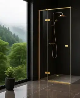 Sprchovacie kúty REA/S - Sprchovací kút Atlas 100x80 Brush Gold vľavo KPL-K4374