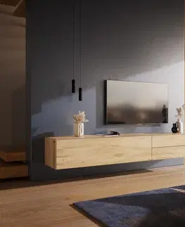 Televízne stolíky DELIFE TV stolík Cuor 220 cm keramika Laminam® Sabbia dubová farba 1 výklopné dvierka 2 zásuvky závesný