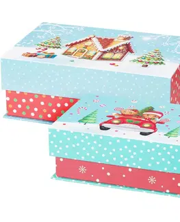 Úložné boxy Set 2 vianočných krabíc Cookieman bodky