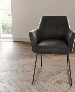 Jedálenské stoličky DELIFE Jedálenská stolička Xana-Flex s opierkami mikrovlákno antracitová vintage čierna tenká podstava vrecková pružina