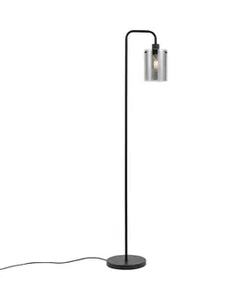 Stojace lampy Dizajnová stojaca lampa čierna s dymovým sklom - Domo