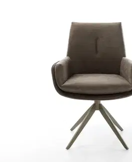 Jedálenské stoličky DELIFE Jedálenská stolička Clea-Flex mikrovlákno taupe vintage krížová podstava široká titánová farba 360° otočná hojdacia funkcia