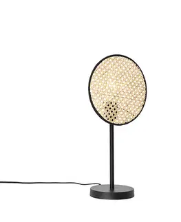 Stolné lampy Rustikálna stolná lampa čierna s ratanom 25 cm - Kata