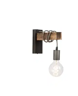 Nástenné osvetlenie Priemyselná nástenná lampa čierna s drevom - Gallow