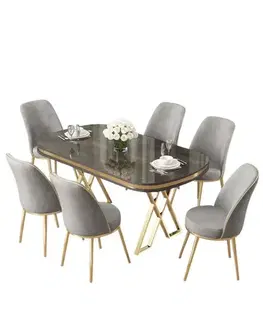 Jedálenské sety Dining Table & Chairs Set (7 Pieces) Lai - Anthracite, Gold, Grey
