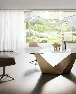 Jedálenské stoly DELIFE Jedálenský stôl Edge zaoblený tvar 270×120 cm keramika Iris FMG Onice Grigio Prisma metalická zlatá