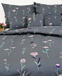Obliečky MKLozkoviny.sk Predĺžené saténové obliečky -  Vlčie maky tmavo sivé - 140 × 220 cm - 70 x 90 cm