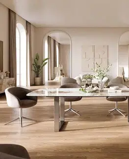 Jedálenské stoly DELIFE Jedálenský stôl Edge zaoblený tvar 260×120 cm keramika Minas Melange bielo-béžová nerezová oceľ úzky
