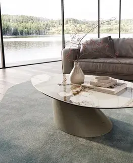 Konferenčné stolíky DELIFE Konferenčný stolík Edge organický 140x76 cm keramika Minas melange Conis kov efektový povrch titán