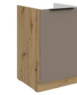 Kuchynské dolné skrinky KONDELA Frisbo 50 ZL 1F BB drezová kuchynská skrinka sandgrau / dub artisan