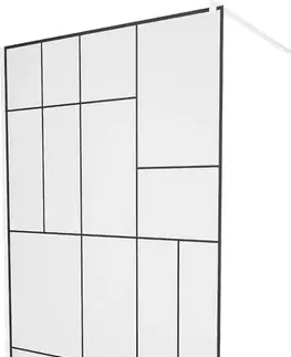 Sprchové dvere MEXEN/S - KIOTO Sprchová zástena WALK-IN 100 x 200, transparent/čierny vzor 8 mm, biela 800-100-101-20-78