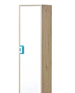 Policové skrine NIKOL 05 vysoký regál, biela/dub/tyrkysová