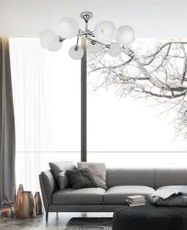 Stropná svetla Chrómová stropná lampa, biele tienidlo, 8x40W Raul