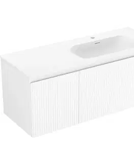 Kúpeľňový nábytok MEXEN/S - Rivel kúpeľňová skrinka 120 cm s umývadlom Vela pravá, 1S, 1D, reliéf, biela mat 91A23-12047-3-BBFF01-W23P01