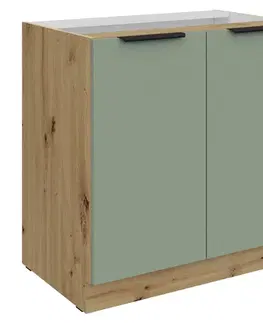 Kuchynské dolné skrinky KONDELA Arsany 80 D 2F BB dolná kuchynská skrinka aquamarine / dub artisan
