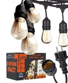 LED osvetlenie SmartLED LED vonkajšia dekoračná svetelná reťaz 30xE27/1W/230V 16,44 m IP44 čierna 4535