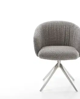 Jedálenské stoličky DELIFE Otočná jedálenská stolička Caja-Flex s opierkami bouclé strieborno sivá krížová podstava široká nerezová oceľ 360° otočná hojdacia funkcia vrecková pružina