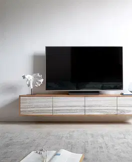 Televízne stolíky DELIFE TV stolík Kleo 200 cm akácia prírodná 4 dvierka závesný