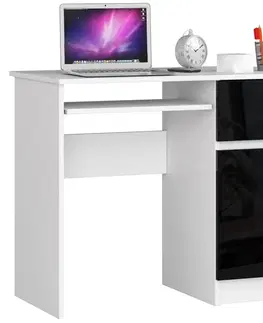 Písacie stoly Dizajnový písací stôl PIXEL90P, biely / čierny lesk