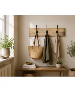 Vešiaky na stenu Vešiak Devi s 3 háčikmi 60x15x2,5 indický masív mango