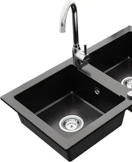 Kuchynské drezy MEXEN/S MEXEN/S - Mario granitový drez 2-bowl vrátane batérie Telma, čierna 6504-77-670200-00