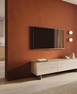 Televízne stolíky DELIFE TV stolík Cuor 180 cm keramika Laminam® Travertino Bianco krémovo biela 1 výklopné dvierka 2 zásuvky podstava závesná nerezová oceľ