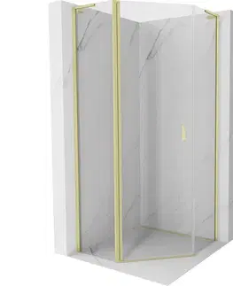 Sprchovacie kúty MEXEN/S - Mist L sprchový kút päťboký krídlový 90 x 90, transparent, zlato kartáčovaná 8A8L-090-090-55-00