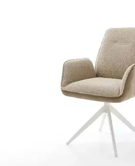 Jedálenské stoličky DELIFE Otočná jedálenská stolička Zoa-Flex zmiešané materiály tmavobéžová krížová podstava široká biela otočná o 360° hojdacia funkcia vrecková pružina