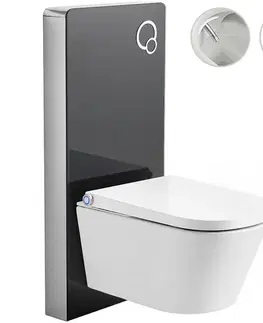 Záchody CERANO - Závěsné WC s bidetem Modul/Cronus Standard - bílá lesklá / černá matná - integrované WC tlačítko - pneumatický modul - 59,3x38,4  CER-102700