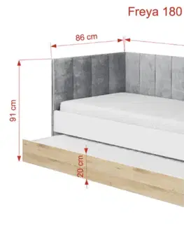 Postele ArtBed Detská posteľ FREYA s prístelkou a so stolíkom | biela / sivá (Amber 802) 80 x 180 cm