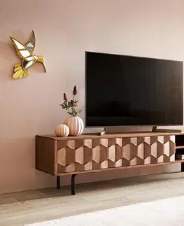 Televízne stolíky DELIFE TV stolík Fevo 160 cm akácia hnedá 2 dvierka podstava v tvare L